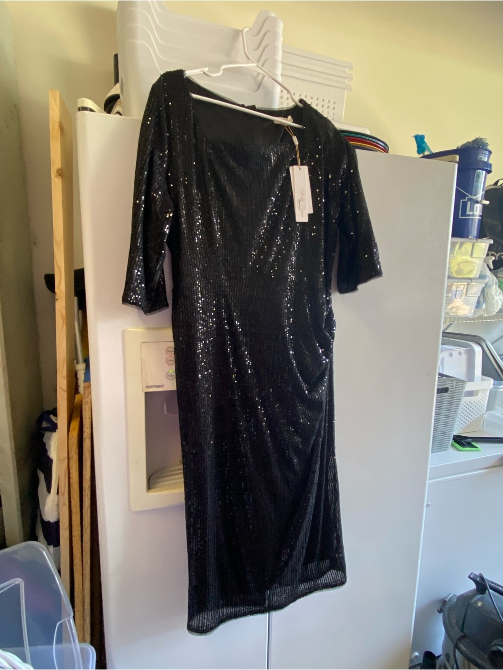Black Sequin Midi Dress by